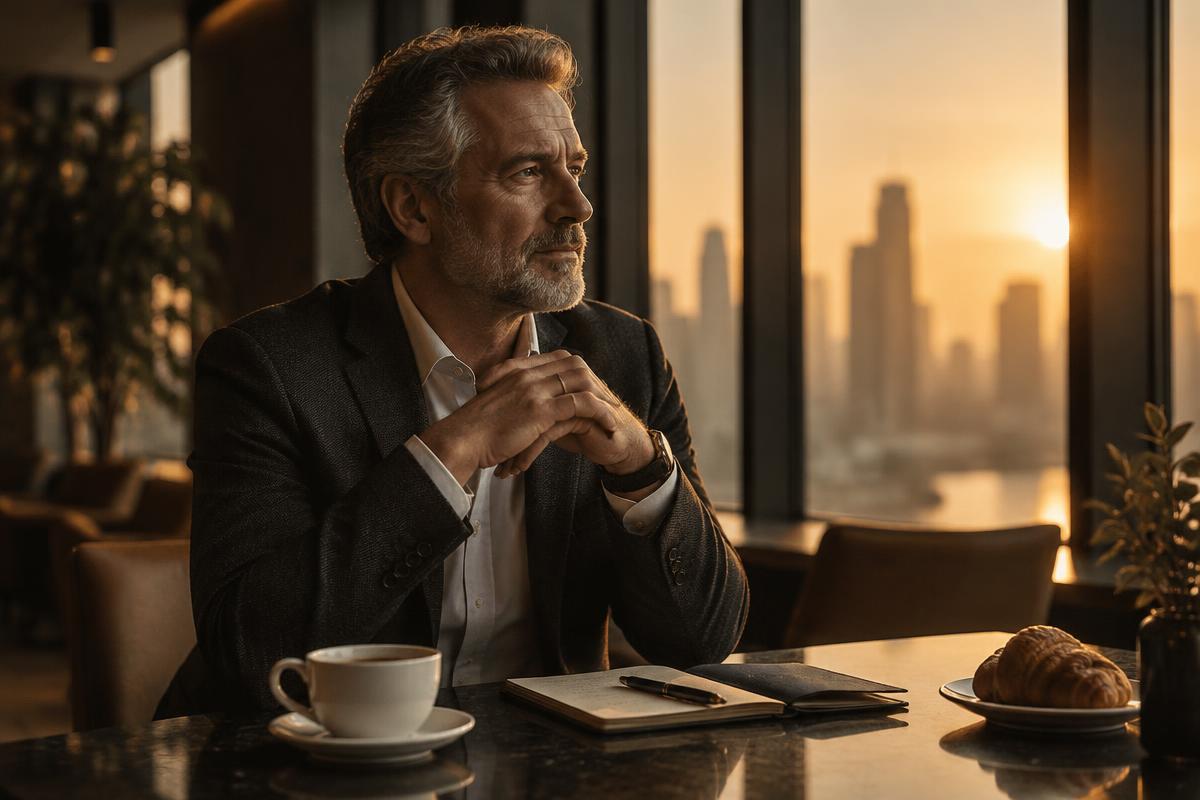 A security executive at a sunrise breakfast meeting