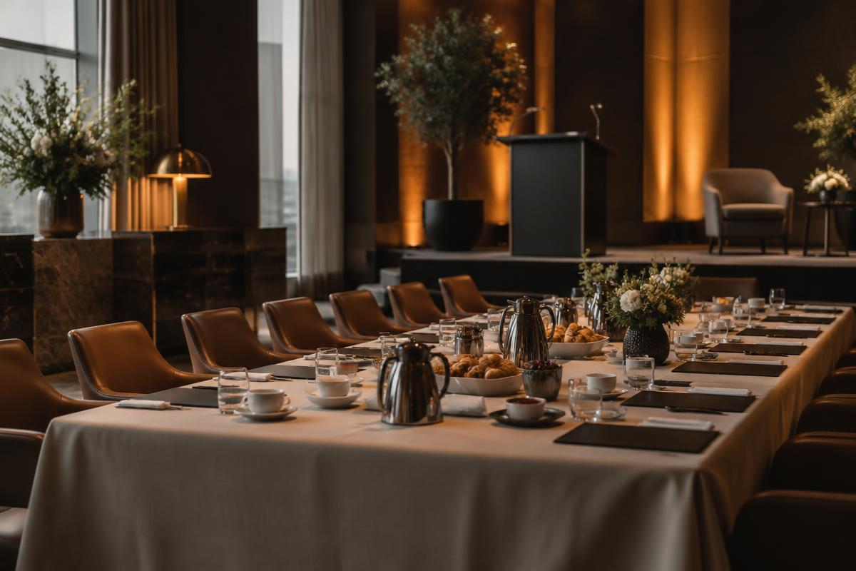 Executive breakfast briefing room set for a sponsored session